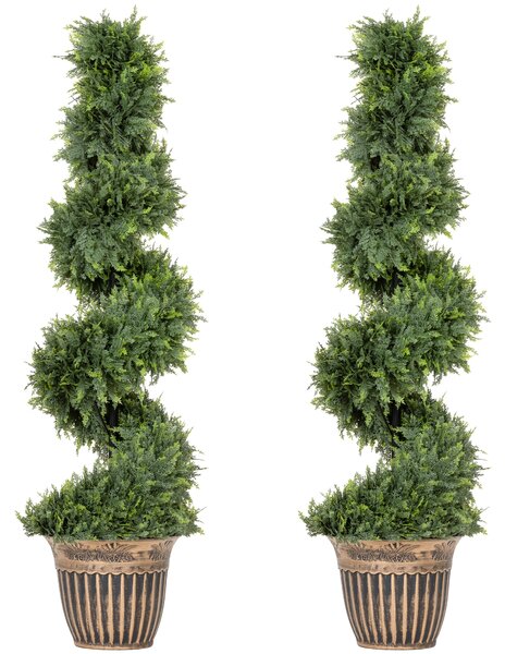 HOMCOM Set of 2 Artificial Plants, Topiary Spiral Cypressd Trees with Pot, for Home Indoor Outdoor Decor, 120cm