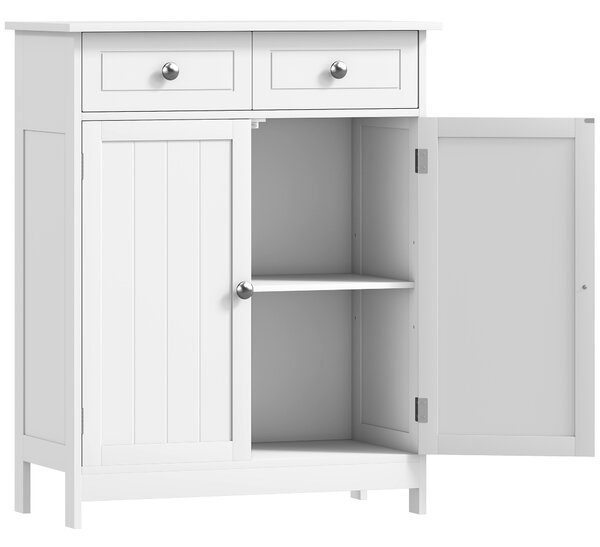 Kleankin Bathroom Storage Cabinet Free-Standing Bathroom Cabinet Unit w/ 2 Drawers Cupboard Adjustable Shelf Handles Traditional Style 75x60cm White