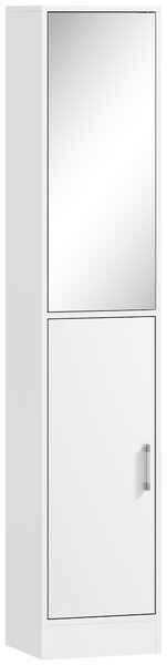 Kleankin Tall Mirrored Free Standing Bathroom Cabinet, Storage Cupboard, Floor Standing Tallboy Unit with Adjustable Shelf, White Aosom UK