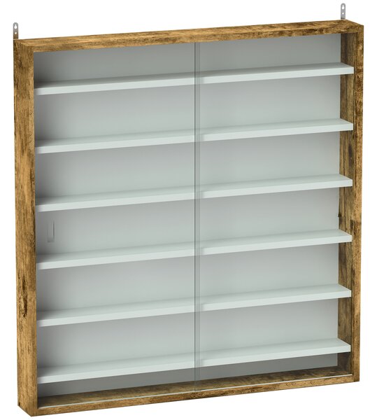 HOMCOM 7-Tier Wall Display Shelf Unit Cabinet w/ 6 Adjustable Shelves Glass Doors Home Office Ornaments 83x80cm, Rustic Brown