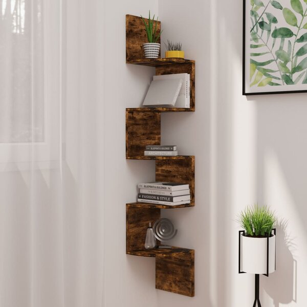 Wall Corner Shelf Smoked Oak 19x19x123 cm Engineered Wood