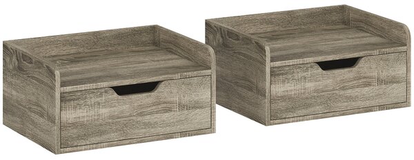 HOMCOM Floating Nightstands Set of 2, Wall Mounted Bedside Table with Drawer for Bedroom, Grey Wood Effect