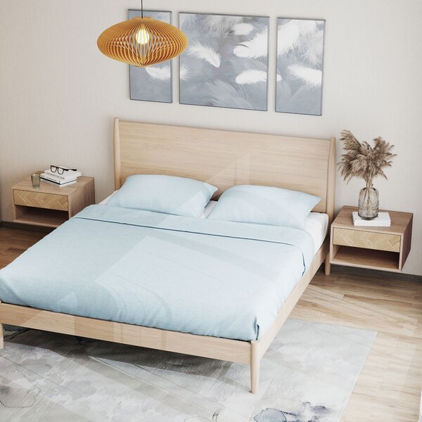 HOMCOM Set of Two Floating Bedside Tables - Natural Wood Finish