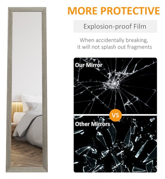 HOMCOM Full Length Mirror, 37 x 157 cm, Hanging or Freestanding, Rectangular Full Body Mirror for Living Room, Bedroom, Grey