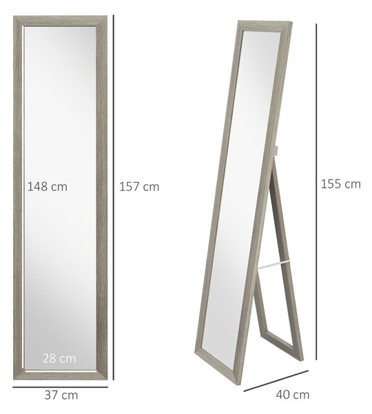 HOMCOM Full Length Mirror, 37 x 157 cm, Hanging or Freestanding, Rectangular Full Body Mirror for Living Room, Bedroom, Grey