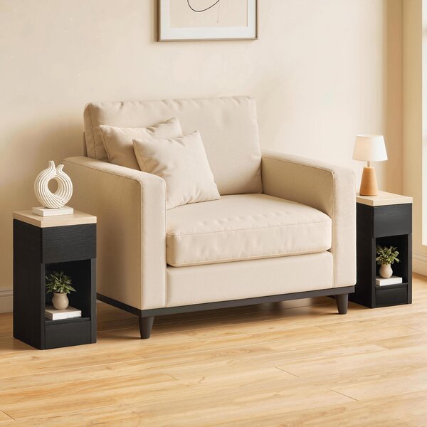 HOMCOM Set of Two Modern Storage Bedside Tables - Black