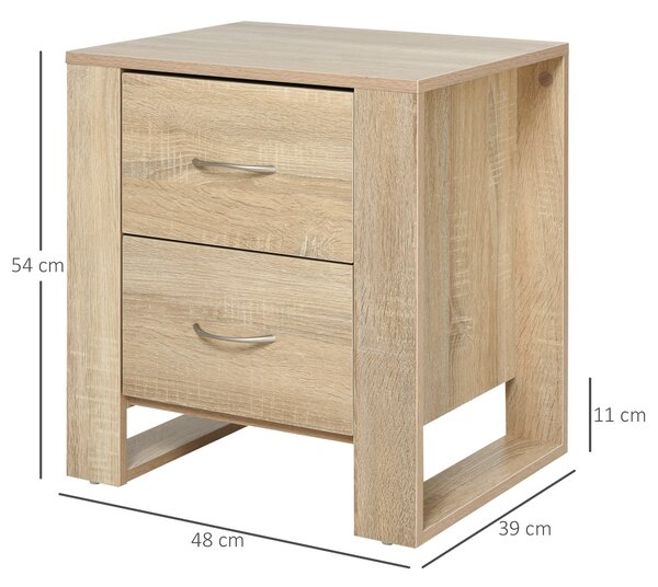 HOMCOM Bedside Table with 2 Drawers, Nightstand with Handles and Elevated Base, Side Table for Bedroom, Living Room, Set of 2, Brown Aosom UK