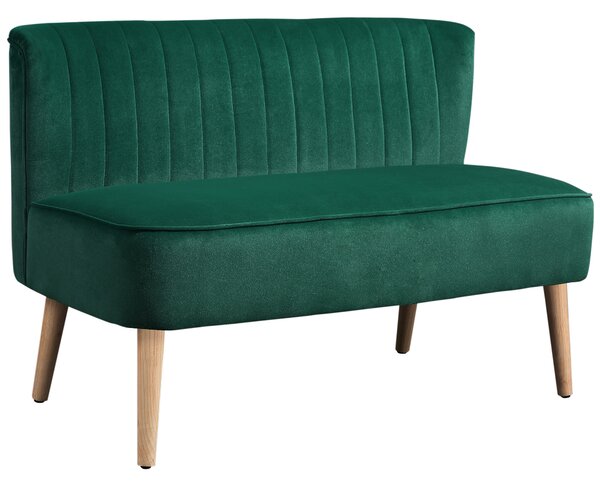 HOMCOM 46" Loveseat Sofa Upholstered Small 2 Seater Sofa with Thick Padded Seat and Rubber Wood Legs, Dark Green