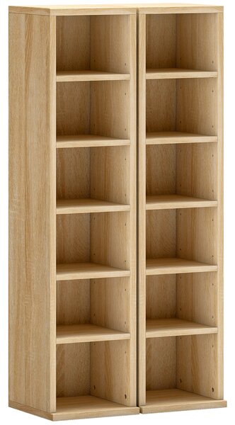 HOMCOM Set of 2 CD Media Display Shelf Unit Tower Rack with Adjustable Shelves, Oak