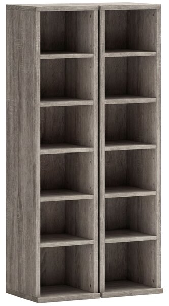 HOMCOM Set of 2 CD Media Display Shelf Unit Tower Rack with Adjustable Shelves, Distressed Grey