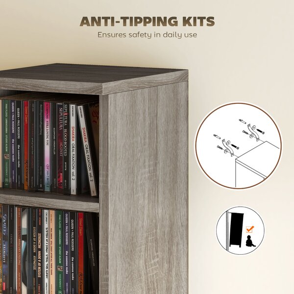 HOMCOM Set of 2 CD Media Display Shelf Unit Tower Rack with Adjustable Shelves, Distressed Grey
