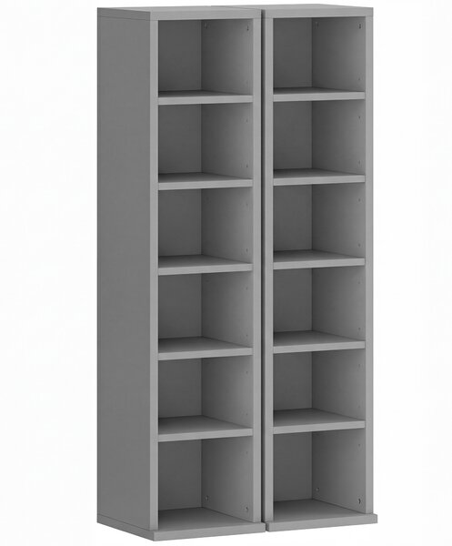 HOMCOM Set of 2 CD Media Display Shelf Unit Tower Rack with Adjustable Shelves, Light Grey