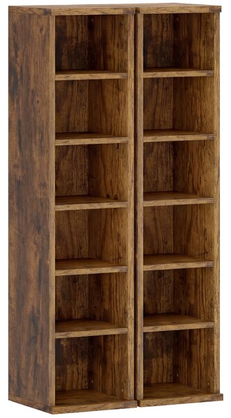 HOMCOM Set of 2 CD Media Display Shelf Unit Tower Rack with Adjustable Shelves, Rustic Brown