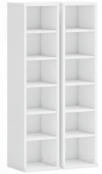 HOMCOM Set of 2 CD Media Display Shelf Unit Tower Rack with Adjustable Shelves, White