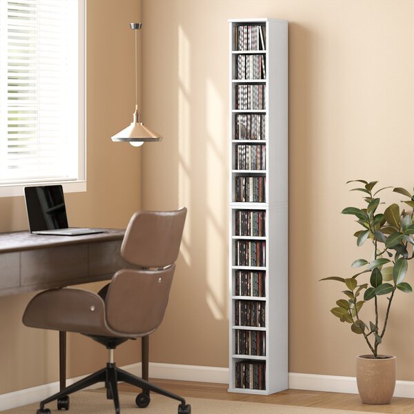 HOMCOM Set of 2 CD Media Display Shelf Unit Tower Rack with Adjustable Shelves, White