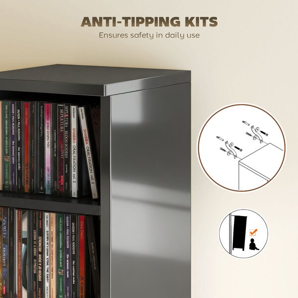 HOMCOM Set of 2 CD Media Display Shelf Unit Tower Rack with Adjustable Shelves, High Gloss Black