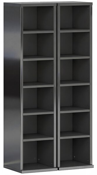 HOMCOM Set of 2 CD Media Display Shelf Unit Tower Rack with Adjustable Shelves, High Gloss Black