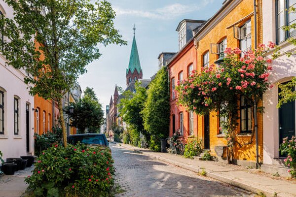 Photography Charming street with residential houses and, Alexander Spatari