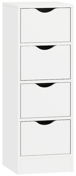 HOMCOM 4-Drawer Bathroom Cabinet, Freestanding Narrow Storage Cabinet with Groove Handles for Small Spaces, White
