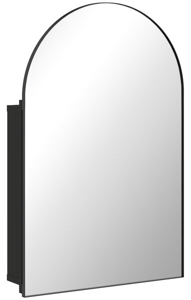 HOMCOM Bathroom Mirror Cabinet with Mirror, Arched Wall Mounted Bathroom Cabinet with Storage Shelves, Black