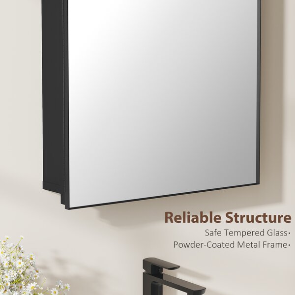HOMCOM Bathroom Mirror Cabinet with Mirror, Arched Wall Mounted Bathroom Cabinet with Storage Shelves, Black