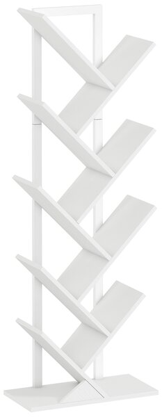 HOMCOM 9-Tier Tree Bookshelf, Industrial Free Standing Bookcase with Steel Frame, Display Storage White