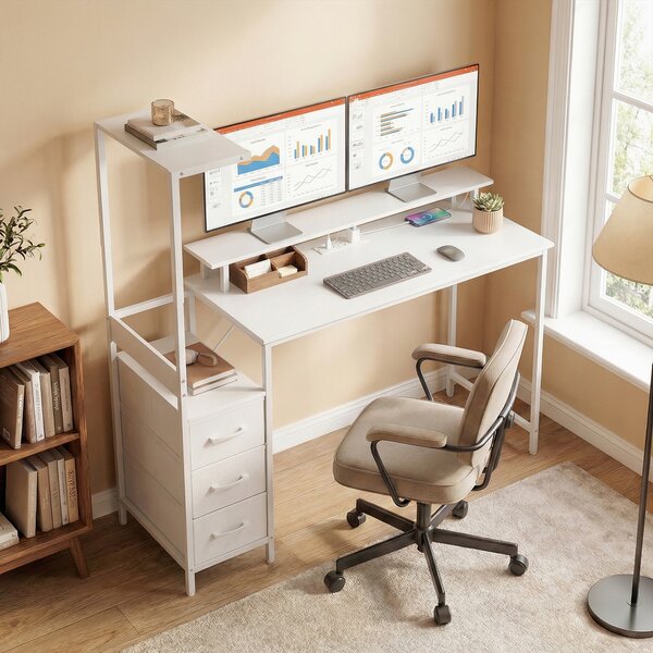 HOMCOM 147cm Gaming Desk with Charging Station and Monitor Stand, Computer Table for Home Office with RGB Lights, White