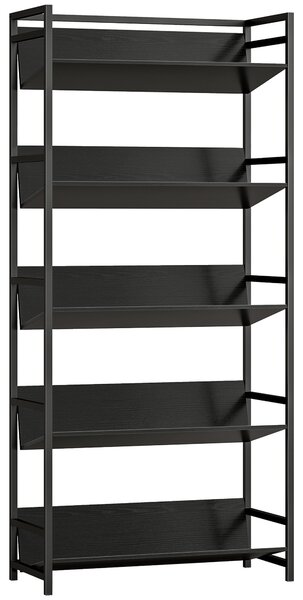 HOMCOM Bookshelf 5-Tier Metal Frame Room Divider Bookcase Storage Shelves for Living Room Black