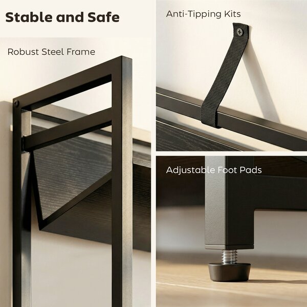 HOMCOM Bookshelf 5-Tier Metal Frame Room Divider Bookcase Storage Shelves for Living Room Black