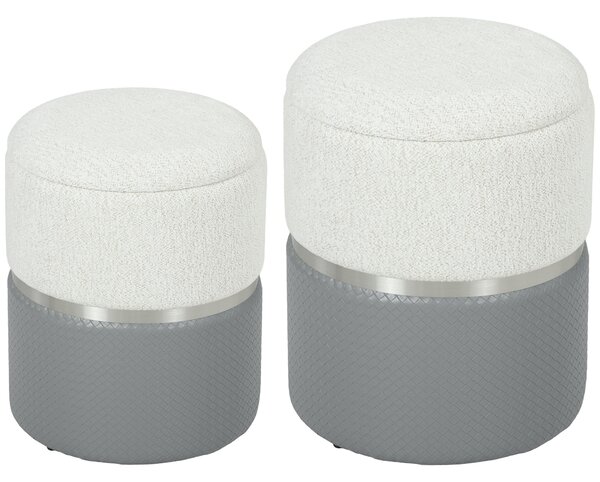 HOMCOM Nesting Round Ottoman with Storage Set of 2 - Cream/Grey