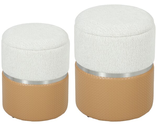 HOMCOM Nesting Round Ottoman with Storage Set of 2 - Cream/Brown