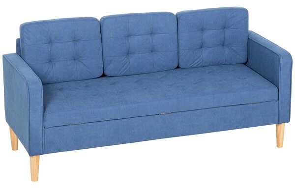 HOMCOM 3 Seater Sofa, 169cm Couch with Hidden Storage, Wood Legs, Blue