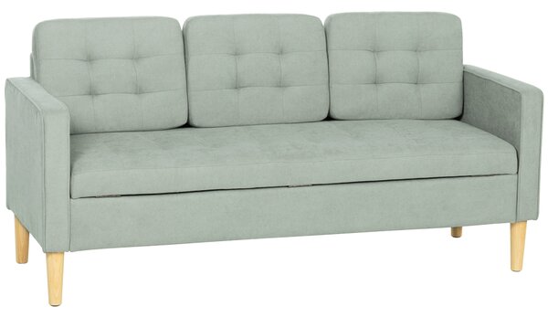 HOMCOM 3 Seater Sofa, 169cm Couch with Hidden Storage, Wood Legs, Light Grey