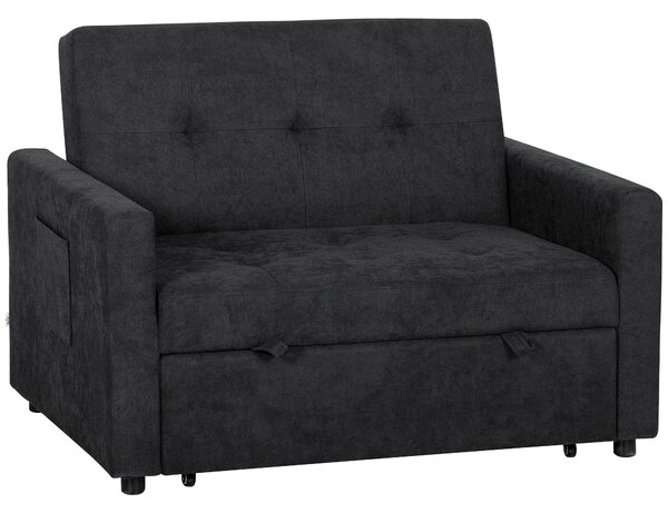 HOMCOM Loveseat Sofa Bed, Convertible Bed Settee with 2 Pillows, Side Pockets, Black