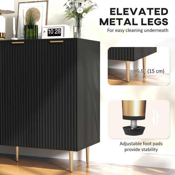 HOMCOM Sideboard Buffet Cabinet, Modern Kitchen Storage Cabinet with 4 Doors and Adjustable Shelves Black
