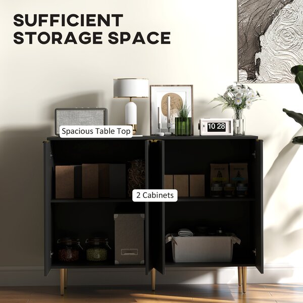 HOMCOM Sideboard Buffet Cabinet, Modern Kitchen Storage Cabinet with 4 Doors and Adjustable Shelves Black