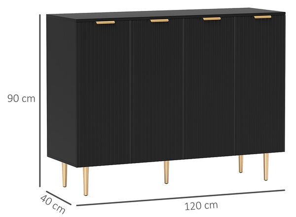 HOMCOM Sideboard Buffet Cabinet, Modern Kitchen Storage Cabinet with 4 Doors and Adjustable Shelves Black