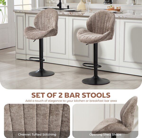 HOMCOM Bar Stools Set of 2, Swivel Barstools with Back, Adjustable Height and Footrest for Kitchen Island, Dining Room, Brown