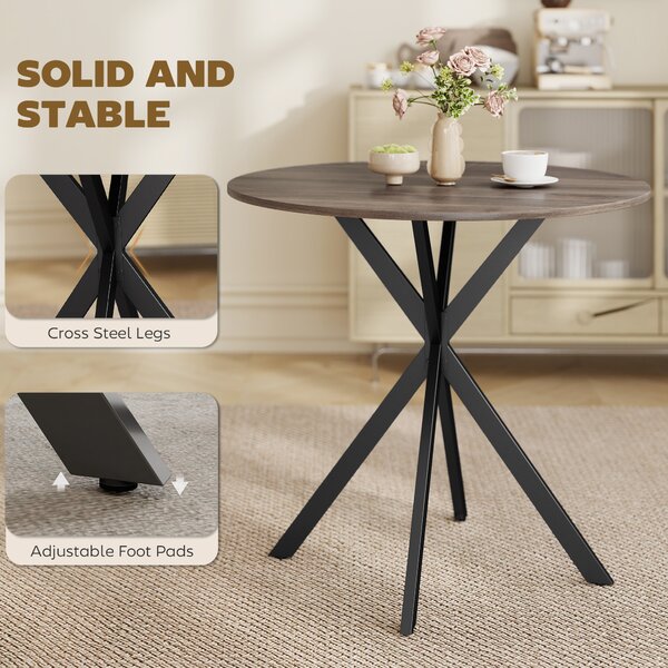 HOMCOM 80cm Industrial Round Dining Table - Brown