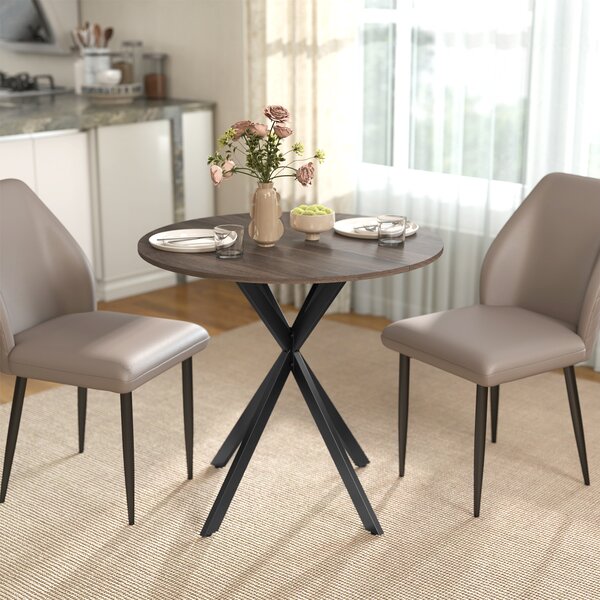 HOMCOM 80cm Industrial Round Dining Table - Brown