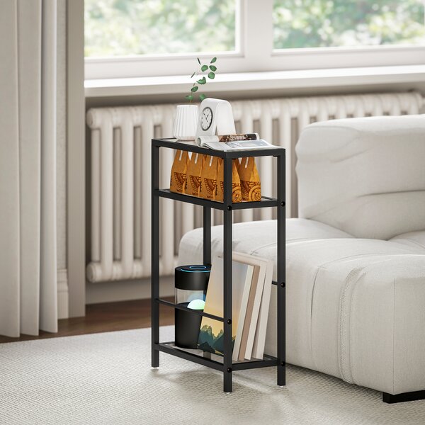 HOMCOM 3-Tier Side Table, Narrow End Table with Storage Shelf and Tempered Glass Tabletop for Small Spaces, Black