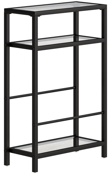 HOMCOM 3-Tier Side Table, Narrow End Table with Storage Shelf and Tempered Glass Tabletop for Small Spaces, Black