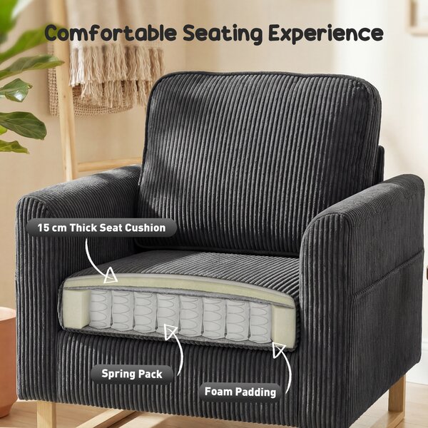 HOMCOM Accent Chair with Pocket Spring, Modern Industrial Armchair with Metal Legs for Livingroom Dark Grey