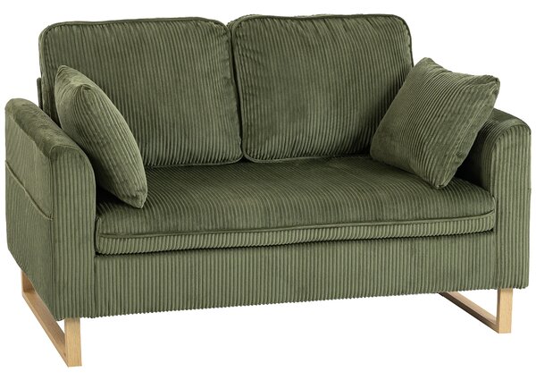 HOMCOM 2 Seater Sofa, 140 cm Loveseat Sofa with Spring Cushions, Metal Legs, 2 Pillows, Dark Green
