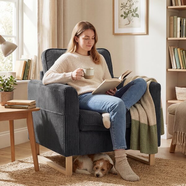 HOMCOM Accent Chair with Pocket Spring, Modern Industrial Armchair with Metal Legs for Livingroom Dark Grey