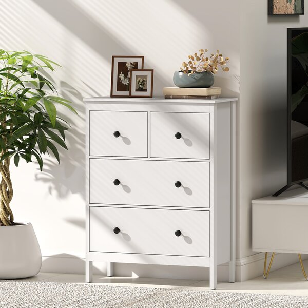 HOMCOM Modern Chest of Drawers, 4 Drawer Dresser Clothes Storage Organiser for Living Room, Hallway, Entryway, White