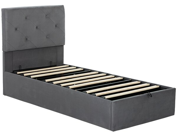 HOMCOM Single Bed Frame Gas Side Lift Under Bed Storage Upholstered Platform Bed Tufted Headboard for 90 x 190 cm Mattress