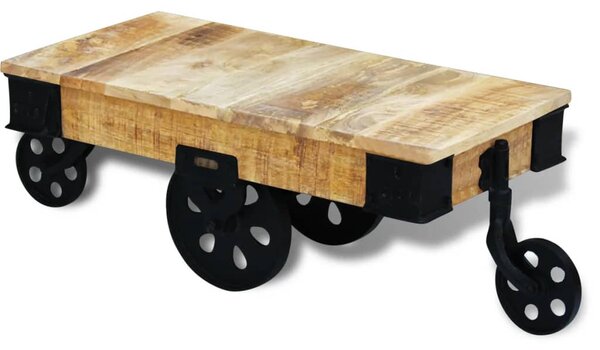 Coffee Table with Wheels Rough Mango Wood