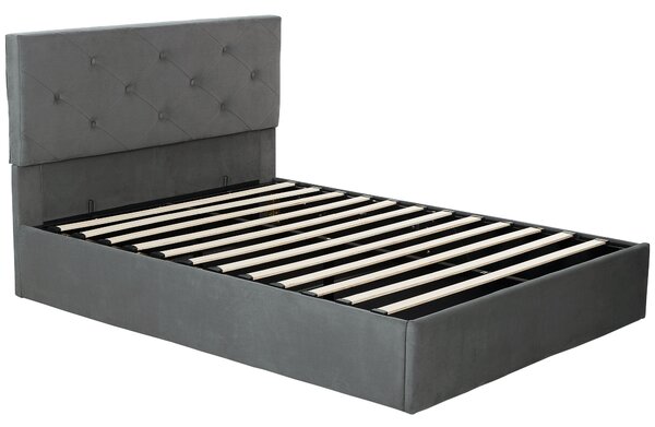 HOMCOM Double Bed Frame Gas Side Lift Under Bed Storage Upholstered Platform Bed Tufted Headboard for 140 x 190 cm Mattress