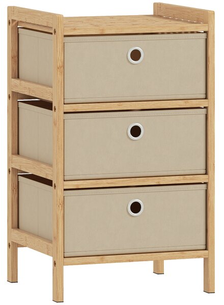 HOMCOM Chest of Drawers, 3 Fabric Drawers Narrow Dresser with Bamboo Frame, Cream White